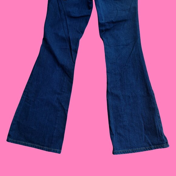 Y2K low Rise Bootcut Flare Jeans Dark Wash Flap Pockets US 11 Stretch Denim - Picture 8 of 9